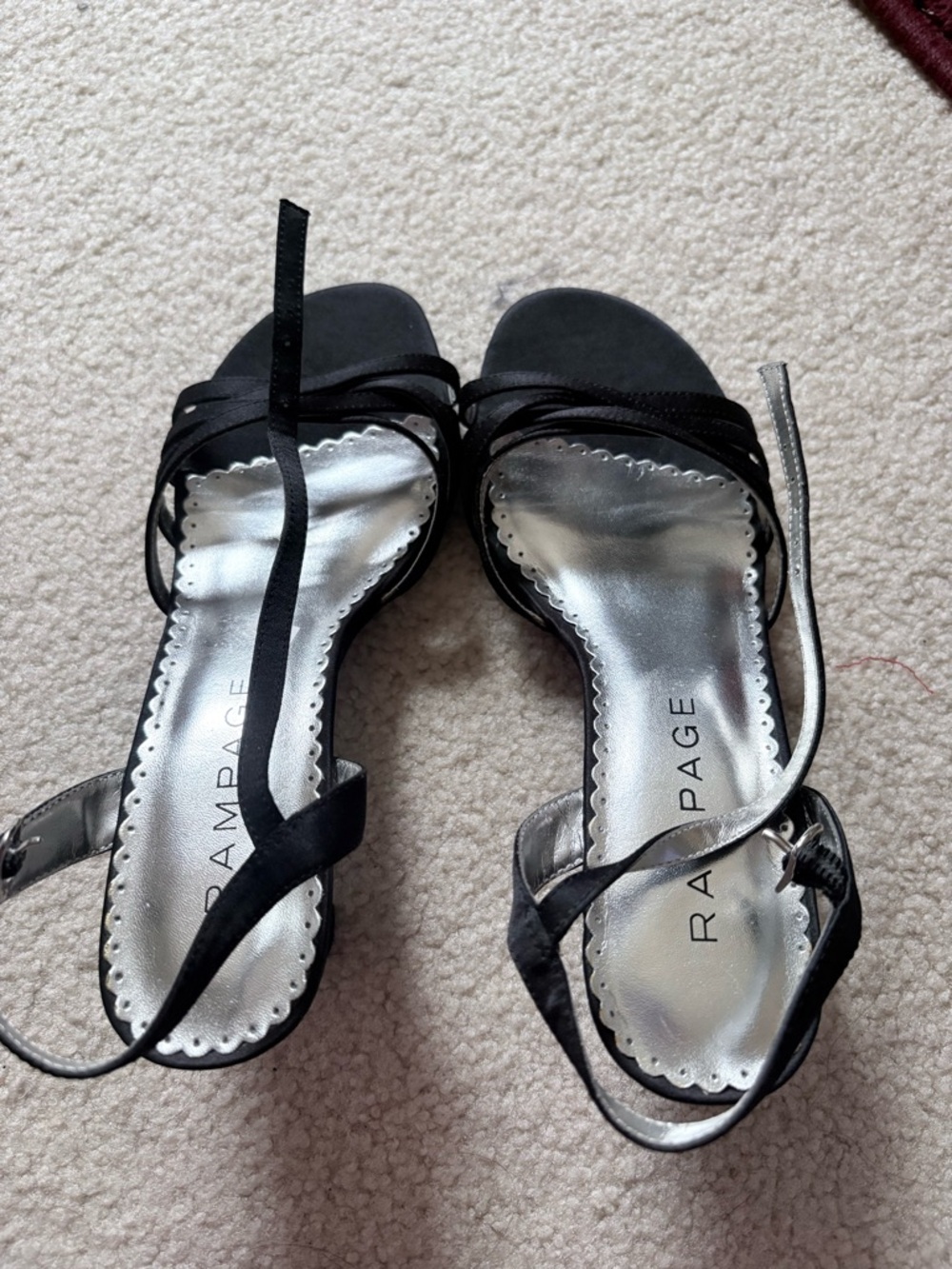 Rampage Black Strappy Ankle-Tie Heels with Silver Insole